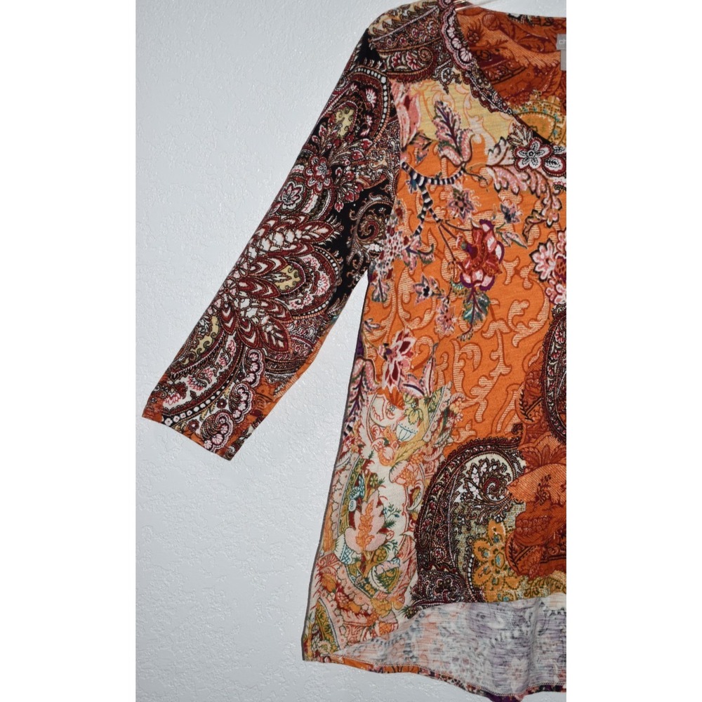 Chicos 1/Mediume Mix Print Tunic Top Multicolor Business Casual 3/4 Sleeve Vneck - Picture 7 of 15